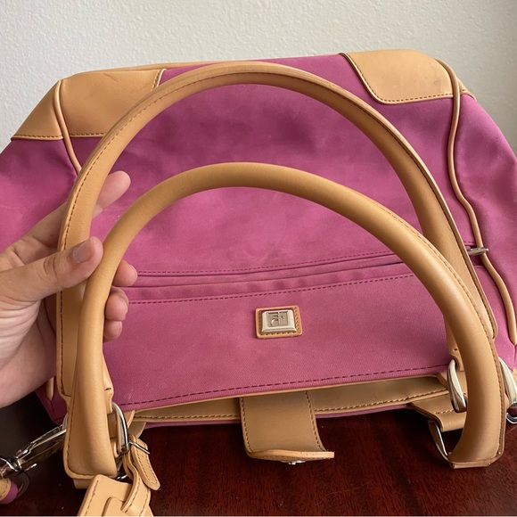Diane Von Fustenberg DVF Lavander Rose Mauve Canvas Leather Trim Weekender Bag - Picture 15 of 16